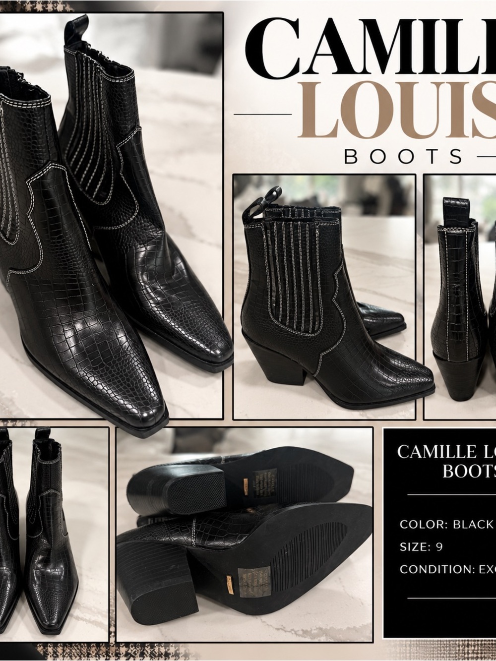 Women's Black Croc-Embossed Western Ankle Booties